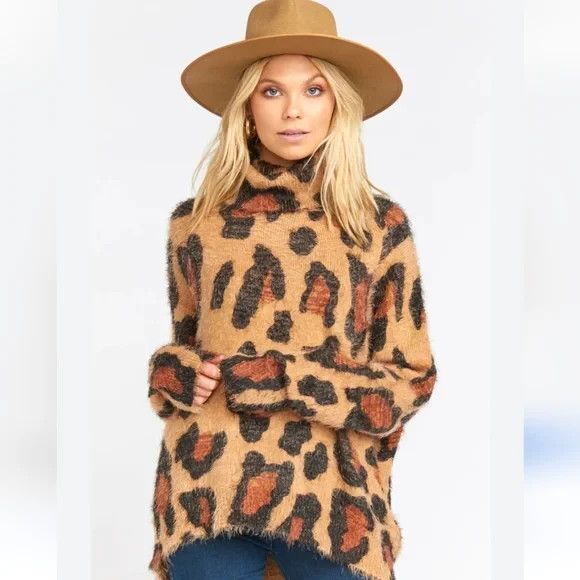 Show Me your Mumu Fatima Animal Print Turtleneck Sweater Womens MEDIUM - Picture 1 of 8